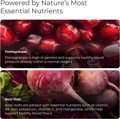 Livingood Daily Blood Pressure Support, Heart Health Supplement for Men & Women with Beet Root, Pomegranate, Hawthorn, Magnesium & Taurine, Cardiovascular Support Formula, Vegan, 120 Capsules