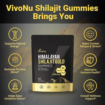VivoNu Shilajit* Gummies,Pure Himalayan* micronutrient Supplement, Himalayan Premium Ingredient with Shilajit, Ashwagandha, Gokshura, Fulvic Acid & 85+ Trace Minerals I for Men & Women (4000MG/1 Bag)