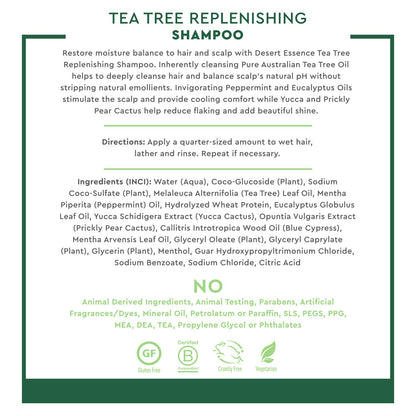 Desert Essence, Shampoo Tea Tree Replenishing, 12.9 Fl Oz
