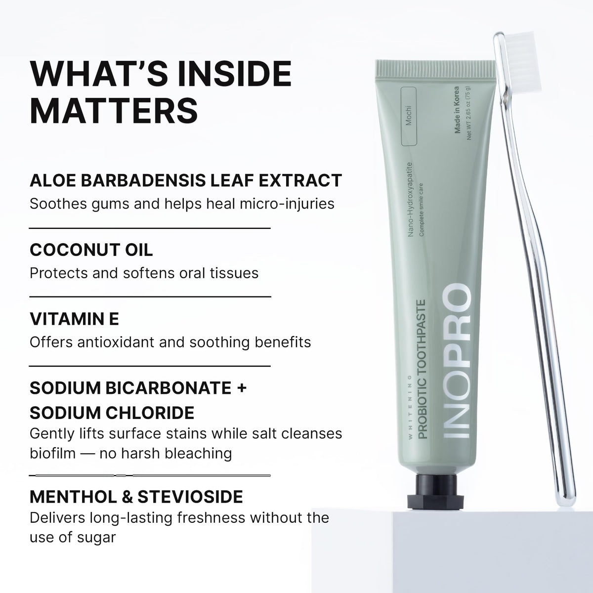 INOPRO Whitening Hydroxyapatite Toothpaste with Probiotic for Sensitive Teeth, Fluoride Free Enamel Support Toothpaste, SLS Free, Baking Soda, Coconut Oil, 5oz