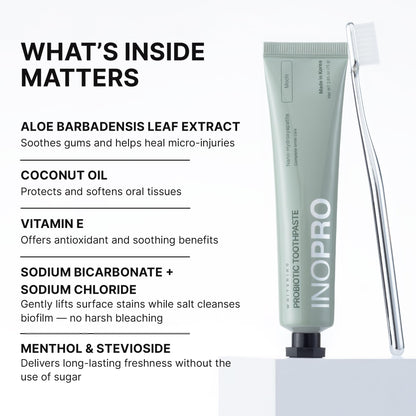 INOPRO Whitening Hydroxyapatite Toothpaste with Probiotic for Sensitive Teeth, Fluoride Free Enamel Support Toothpaste, SLS Free, Baking Soda, Coconut Oil, 5oz