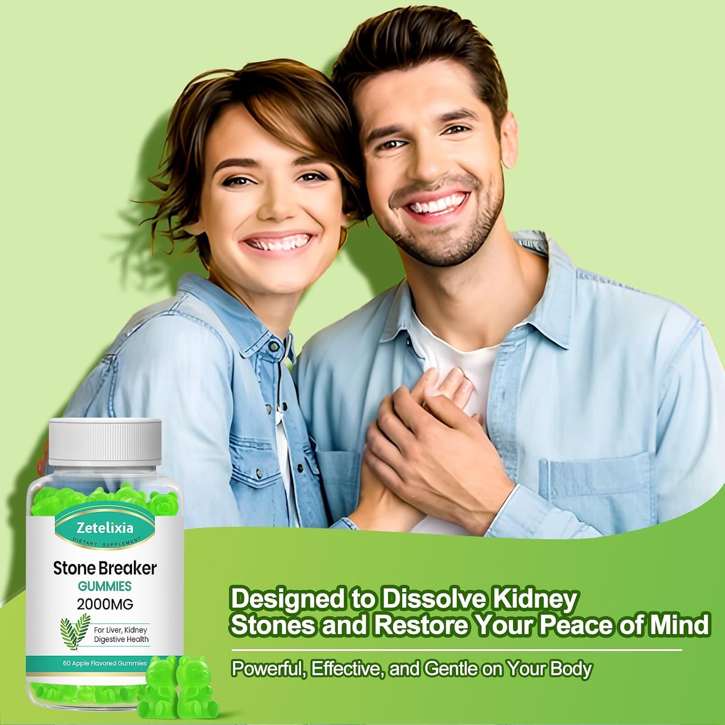 2 Pack Chanca Piedra Stone Breaker Gummies, Organic Herbal Supplement for Kidney Cleanse & Gallbladder Health, Kidney Stones Dissolver, Sugar Free, Vegan, Non-GMO, Apple Flavor