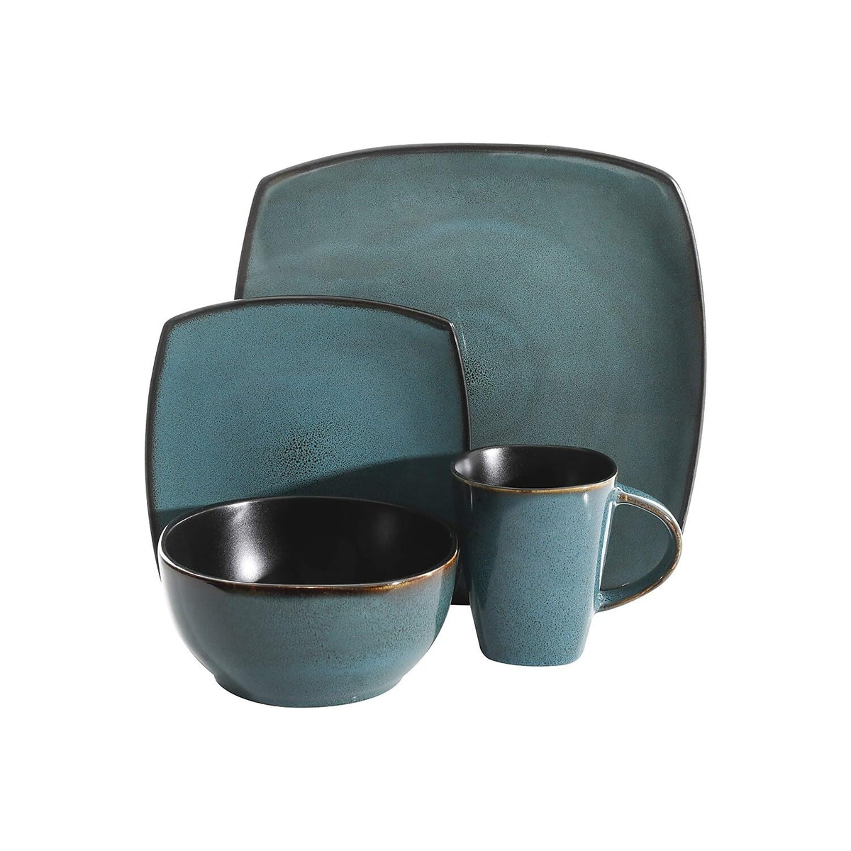Gibson Elite Soho Lounge 16 Piece Reactive Glaze Dinnerware Set, Soft Square, Teal Green