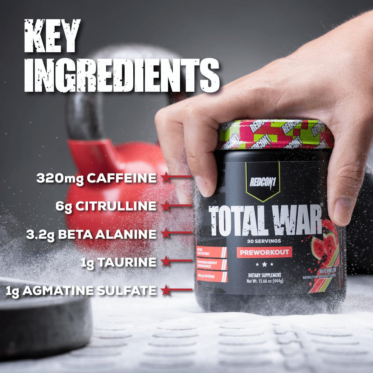 REDCON1 Total War Pre Workout Powder, Kiwi Lime - Beta Alanine + Citrulline Malate Keto