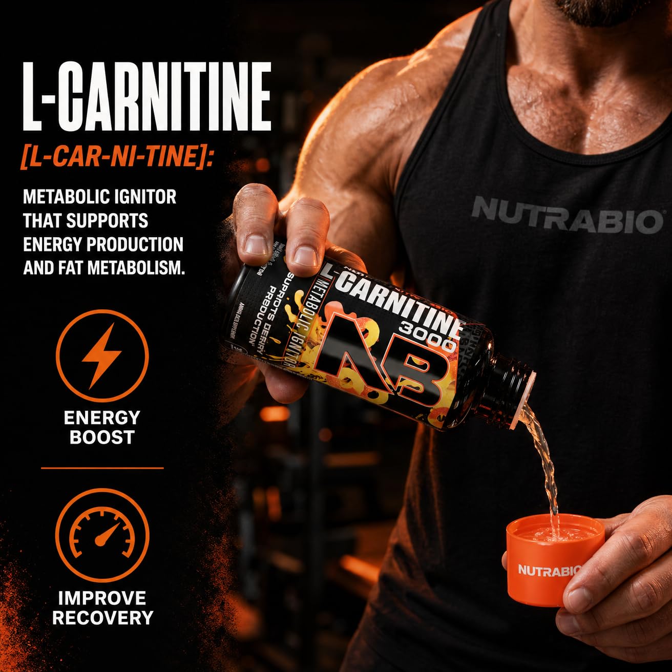 NutraBio – L-Carnitine Liquid Shots – 3000mg, (Green Apple) – 10mg of Vitamin B-5 – Zero Carbs & Sugars – Energy Production – Muscle Recovery