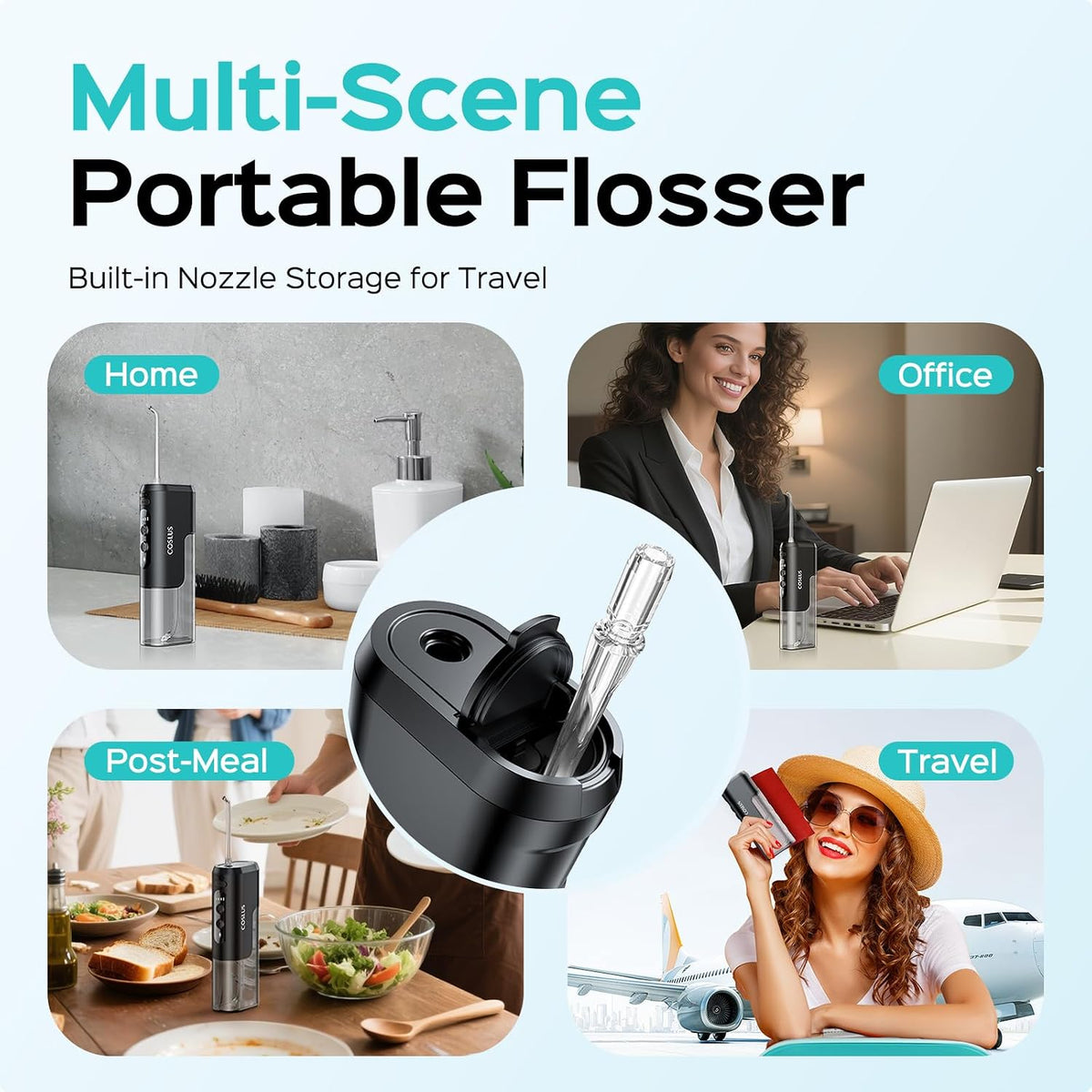 COSLUS T40 Mini Water Flosser for Travel, Portable Compact Design, Balck
