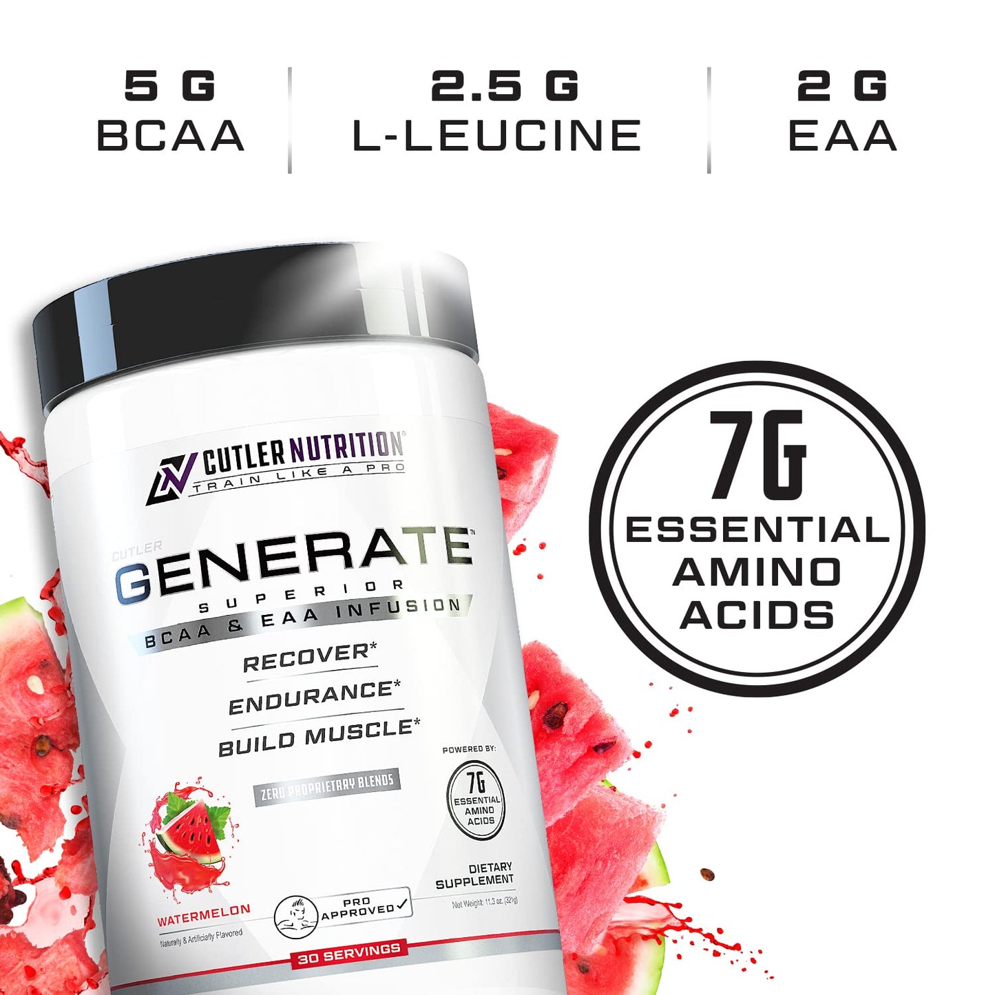 Cutler Nutrition Generate Sour Rainbow Candy BCAA EAA Powder, 30 Servings | 12.95 oz | 5g BCAAs and 2g EAAs per serving for post-workout recovery, hydration, lean muscle support and protein synthesis