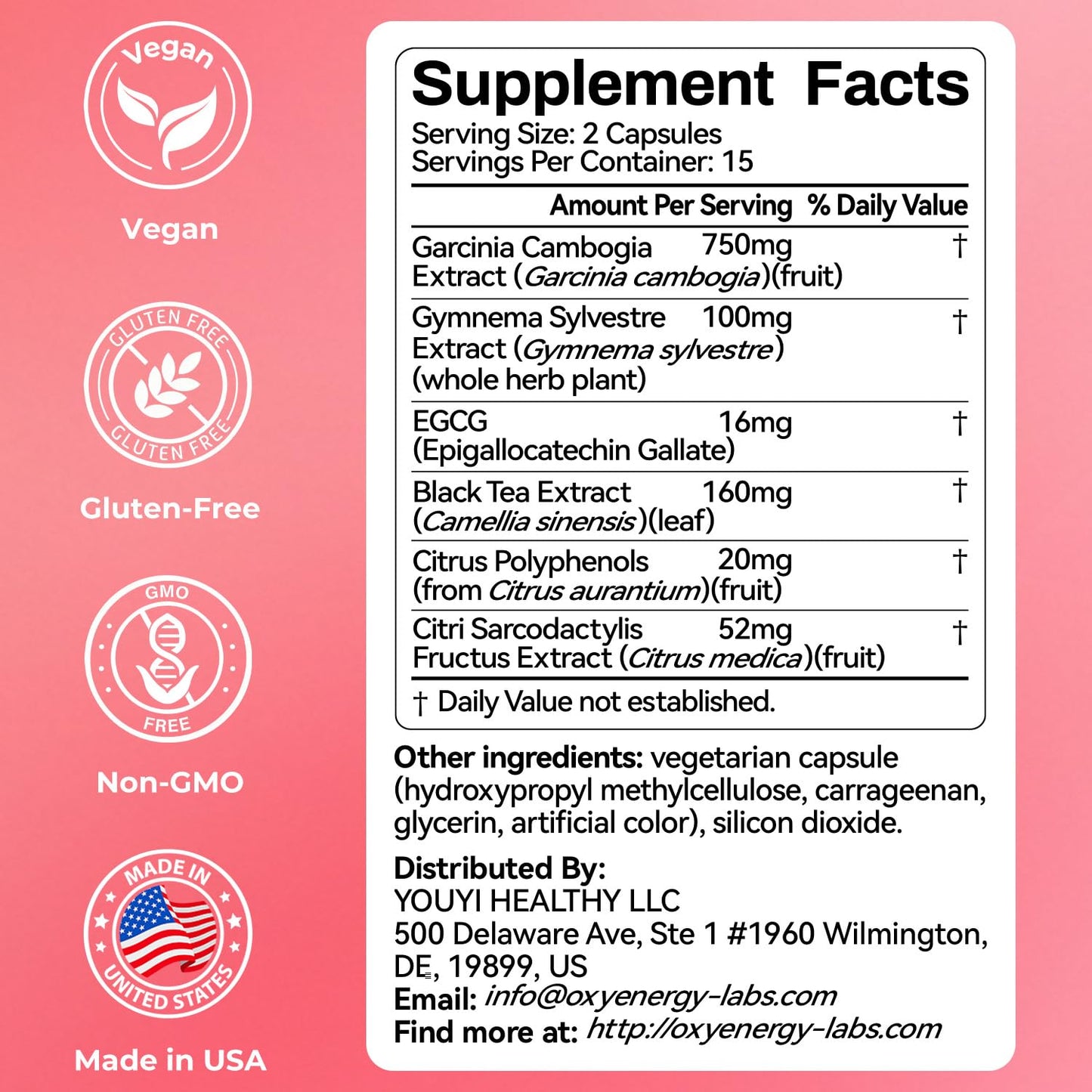 OxyEnergy Calorie Blocker 6-in-1 Natural Weight Loss Supplement for Women | Boosts Metabolism, Suppresses Fat Synthesis & Appetite ，Daily Supplement with Garcinia Cambogia, Bergamot, 30 Capsules