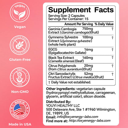 OxyEnergy Calorie Blocker 6-in-1 Natural Weight Loss Supplement for Women | Boosts Metabolism, Suppresses Fat Synthesis & Appetite ，Daily Supplement with Garcinia Cambogia, Bergamot, 30 Capsules