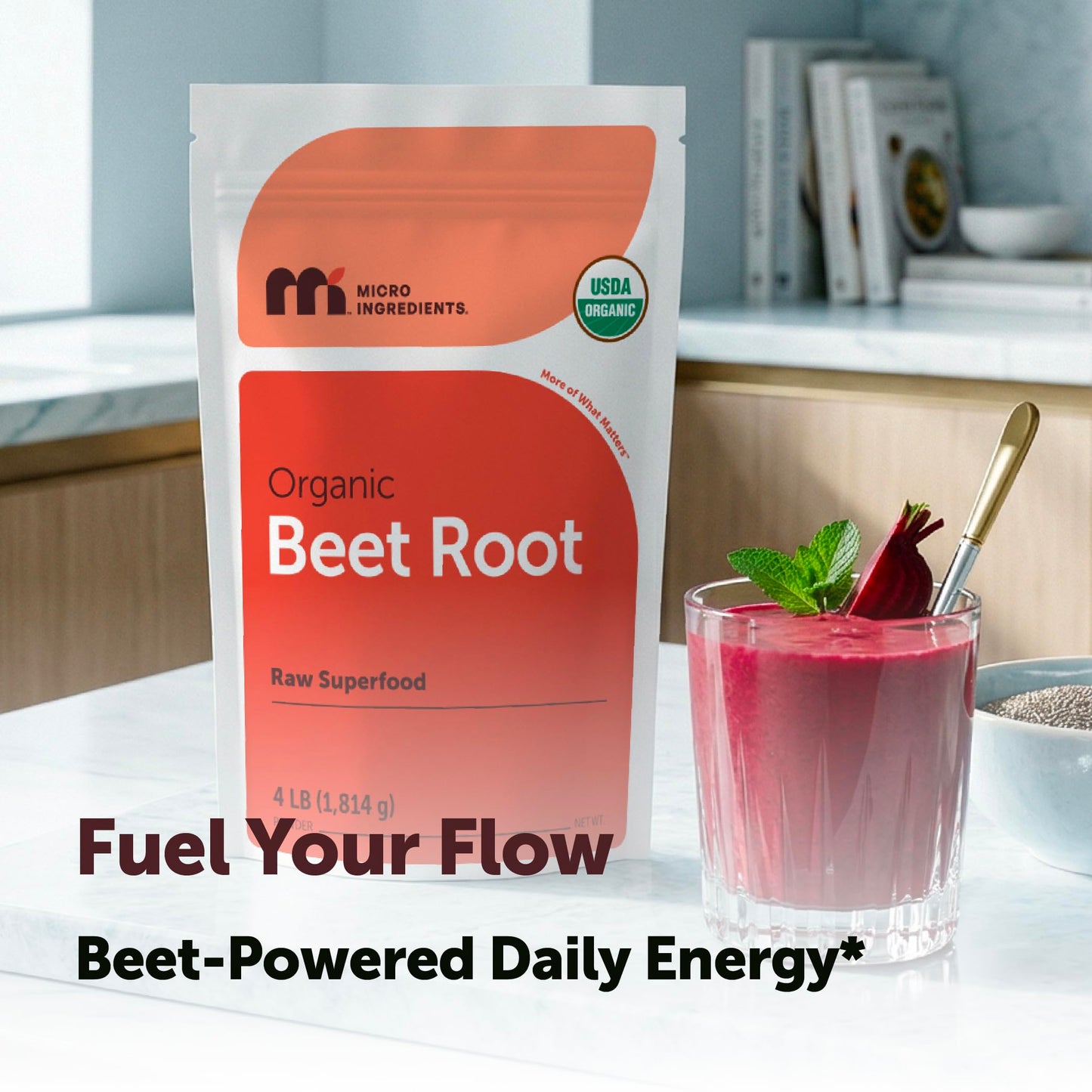 Micro Ingredients Organic Beet Root Powder, 2lb | Water Soluble, Highly Concentrated Raw Beet Supplement | Superfood Drink Mix | Non-GMO, Vegan Friendly, Plant Based