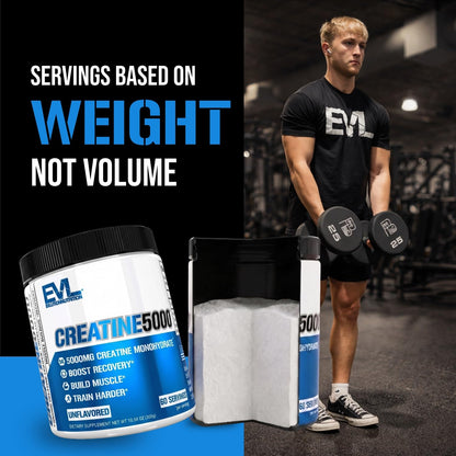 Evlution Nutrition Creatine 5000 - Supports Faster Recovery Lean Muscle Growth & Performance - Pre & Post Workout Powder - 5000mg Pure Creatine Monohydrate Per Serving - 60 Servings - Unflavored