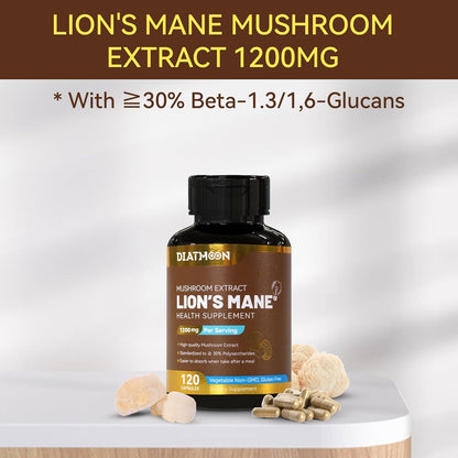 Lion’s Mane Capsules 1200mg, Immune Support, 120 Count