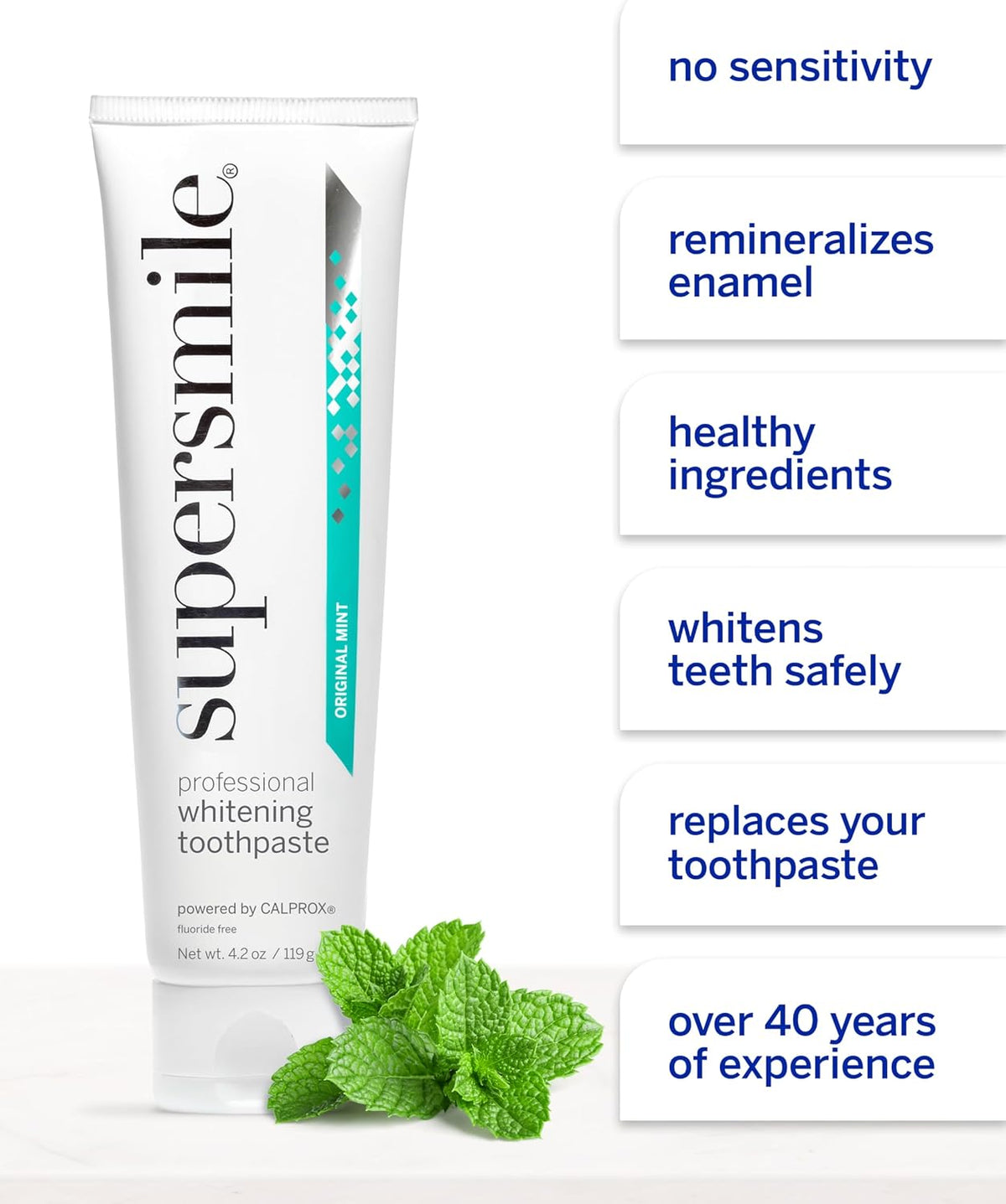 Supersmile Original Mint Whitening Toothpaste, 8 Oz, Whitens 6 Shades