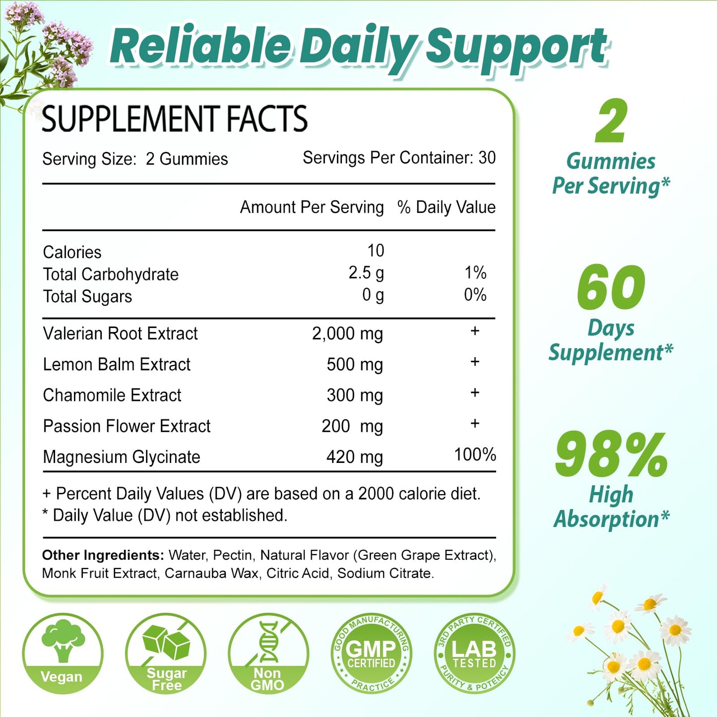 2 Pack Organic Valerian Root Gummies for Sleep, Melatonin Free, 120 Count | Natural herbal supplement for relaxation, calm and restful sleep. Vegan, non-GMO, gluten free, green grape flavor.