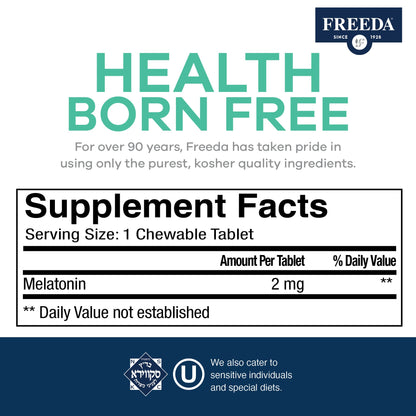 FREEDA Melatonin 2mg Sugar-Free Chewable for Sleep Support – 60 Tablets | Supports Healthy Sleep Cycles – Fruit-Flavored Chewables for Kids & Adults – Non-GMO, Vegan, Kosher, & Gluten-Free