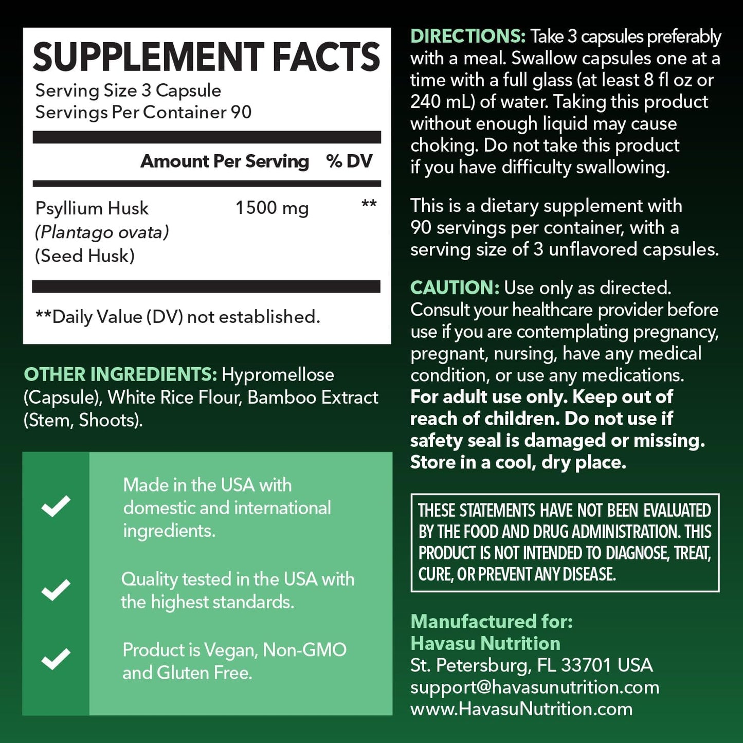 Vegan Psyllium Husk Fiber Capsules, GLP-1 Nutritional Support, 270 Pills | Psyllium Fiber Supplement Capsules for Digestive Health Regularity, Non-GMO Gluten Free & 3rd Party Tested, 90 Servings
