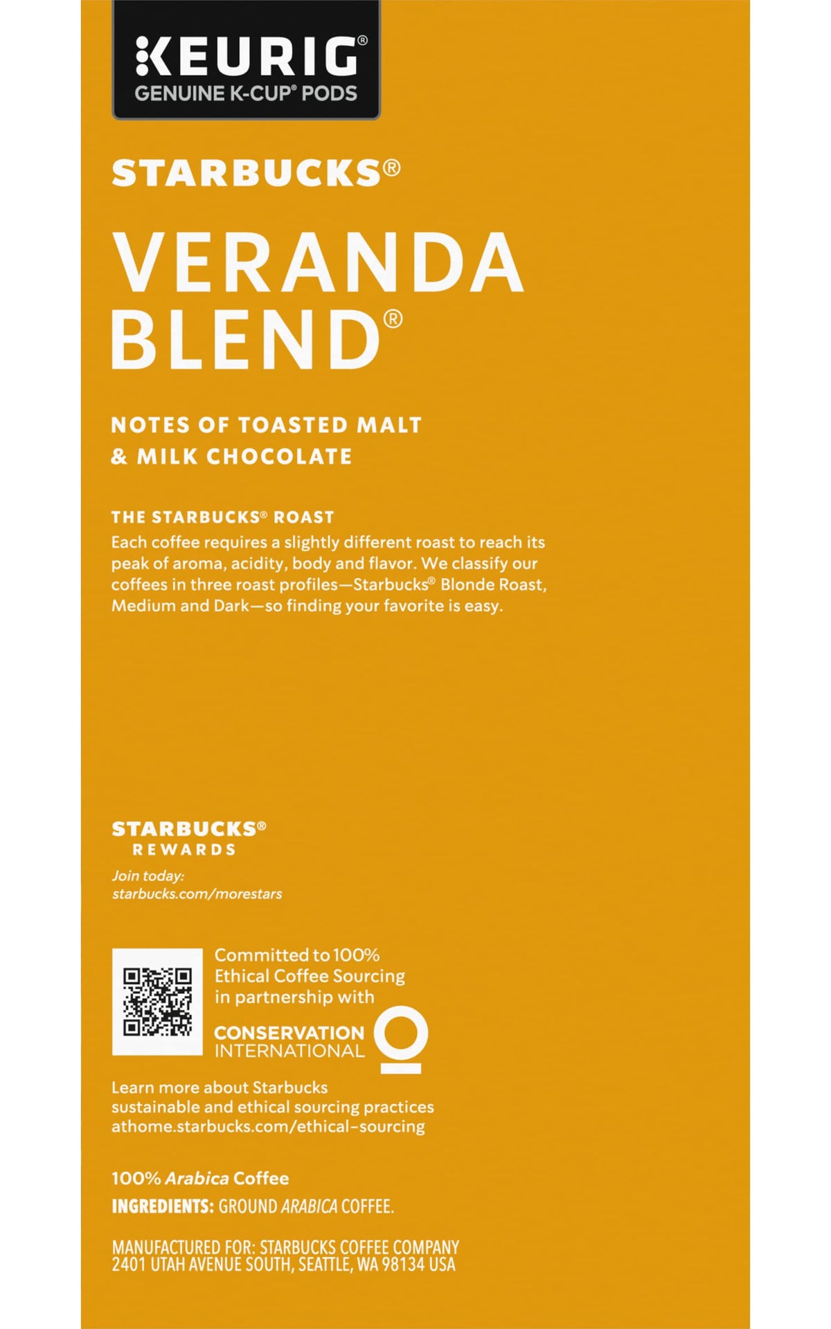 Starbucks Veranda Blend Coffee K-Cups,4/24 Pack-96 K-Cups