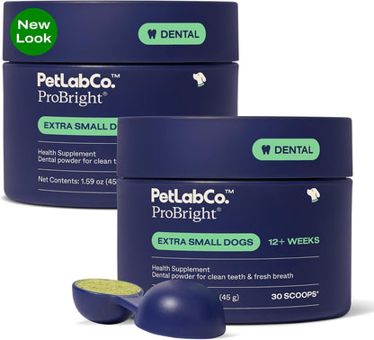 PetLab Co. ProBright Dental Powder, Extra Small Dogs, 2-Pack | Brown algae, green tea and probiotics in one easy daily scoop to support tartar and fresh breath