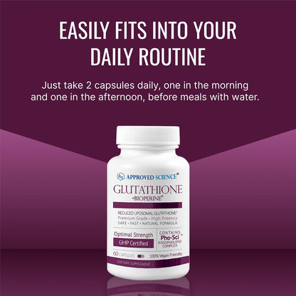 Approved Science® Glutathione - Glutathione 500 mg - Phospholipid Complex, Vitamin C, Bioperine - Top Antioxidant to Help Neutralize Free Radical - Vegan Friendly - 60 Capsules - 1 Bottle