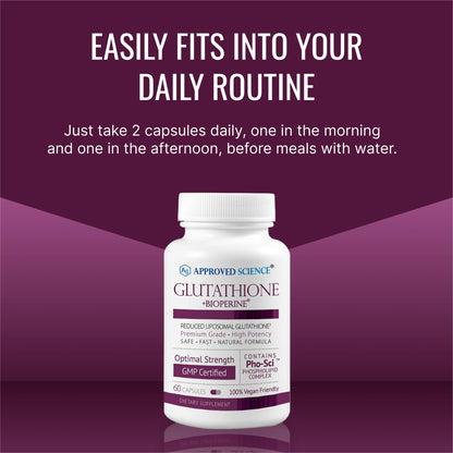 Approved Science® Glutathione - Glutathione 500 mg - Phospholipid Complex, Vitamin C, Bioperine - Top Antioxidant to Help Neutralize Free Radical - Vegan Friendly - 60 Capsules - 1 Bottle