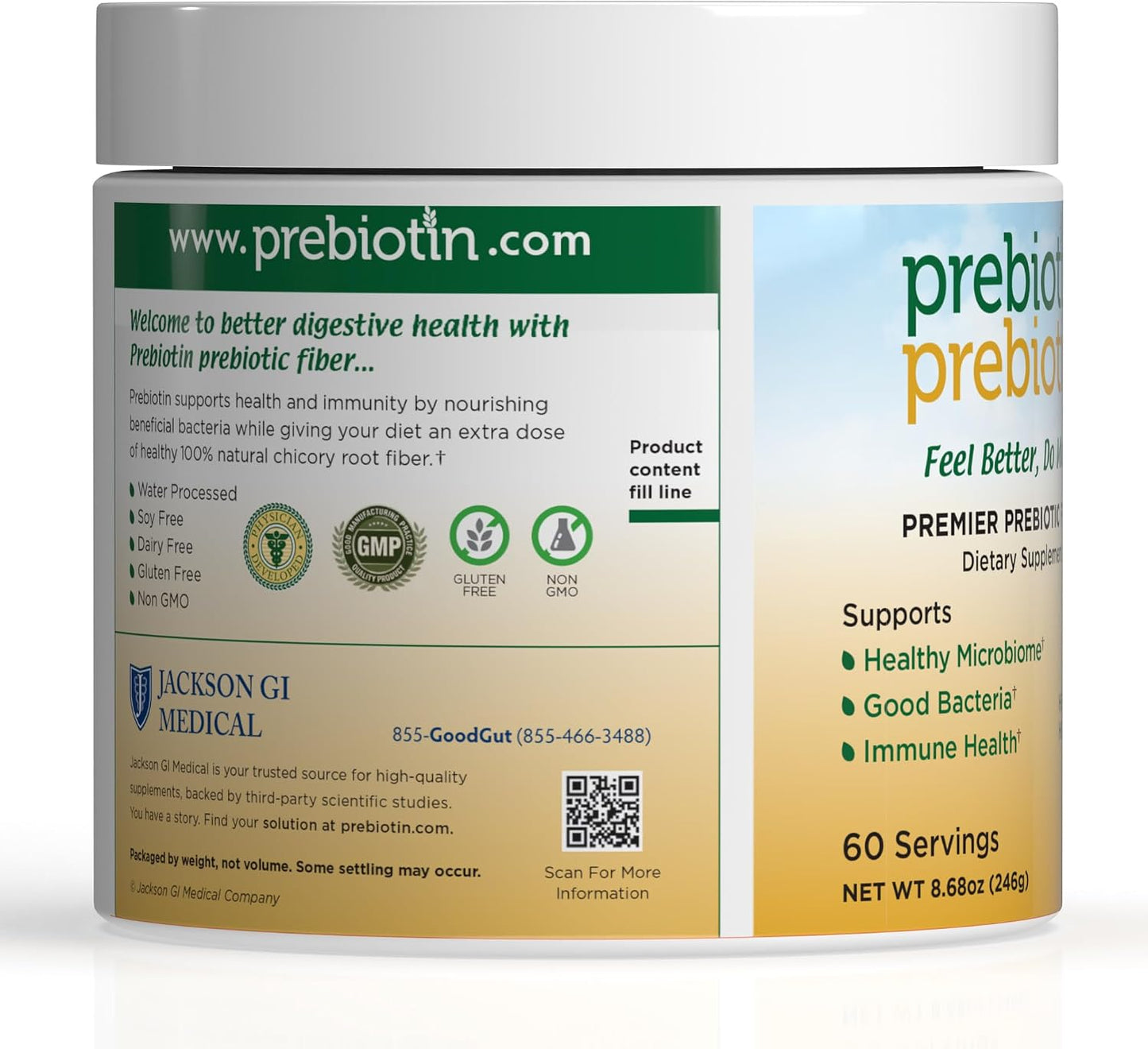 Prebiotin Prebiotic Fiber Supplement Powder � 8.68 oz � Supports Digestive Health � High Fiber, Boosts Probiotics, Reduces Hunger � All-Natural, Gluten-Free