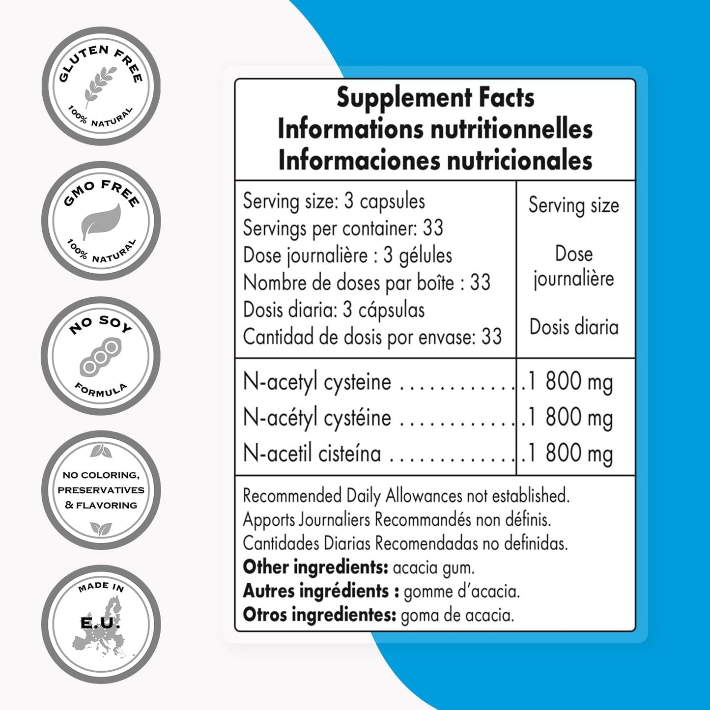 SuperSmart N-Acetyl Cysteine 1800mg per Serving High Absorption - NAC Supplement - High Potency Antioxidants Amino Acids - Glutathione Precursor | Non-GMO & Gluten Free - 100 Vegetarian Capsules