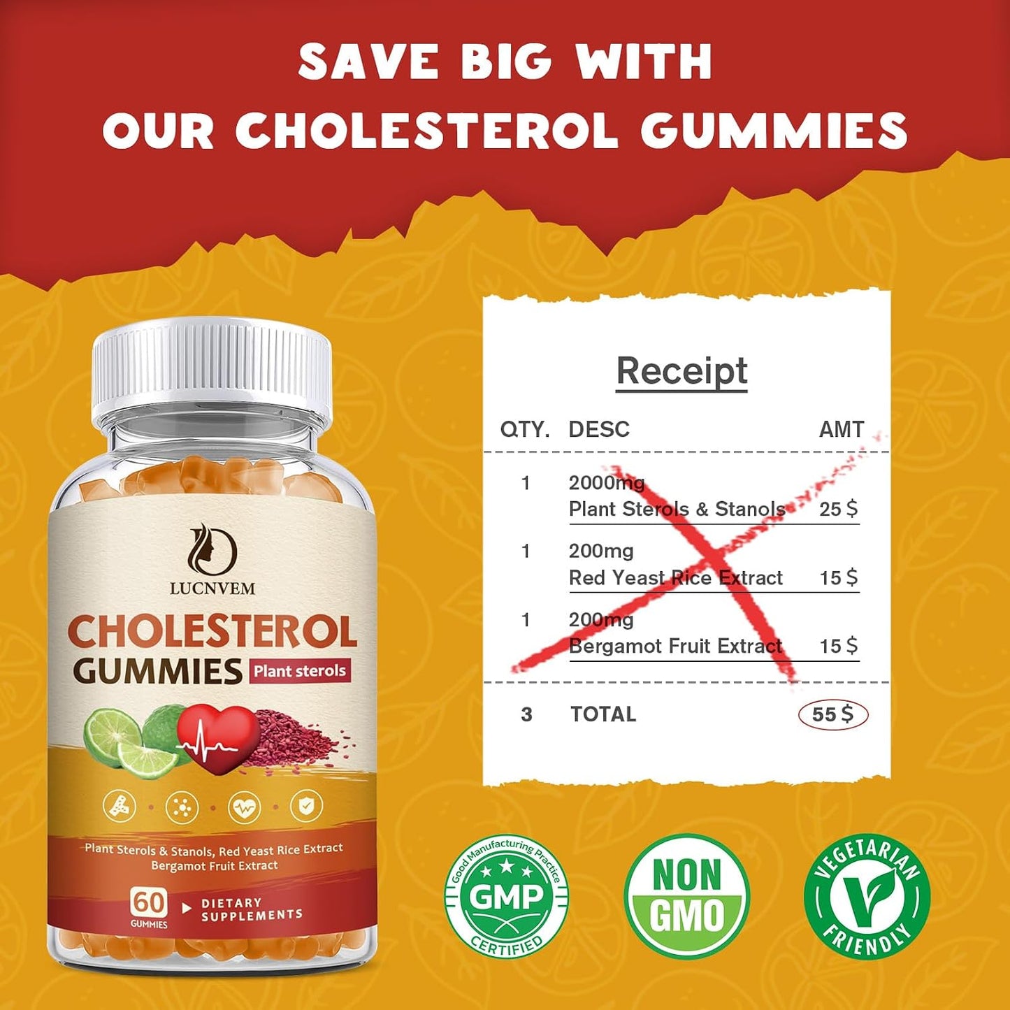 LUCNVEM Cholesterol Supplements Gummies for Cholesterol Healthy, Natural Cholesterol Complex for Maintain Healthy Cholesterol Levels, Daily Easy Cholesterol Gummies Snacks - 30 Day Supply