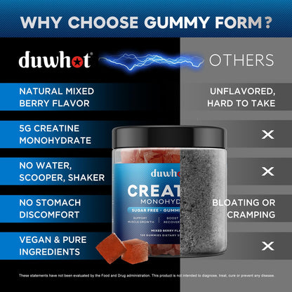 duwhot Creatine Monohydrate Gummies for Men, Creatine Monohydrate 5g