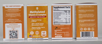 1 Body Methylated Vitamin B Complex, 5-MTHF & Methyl B12, 60 Capsules