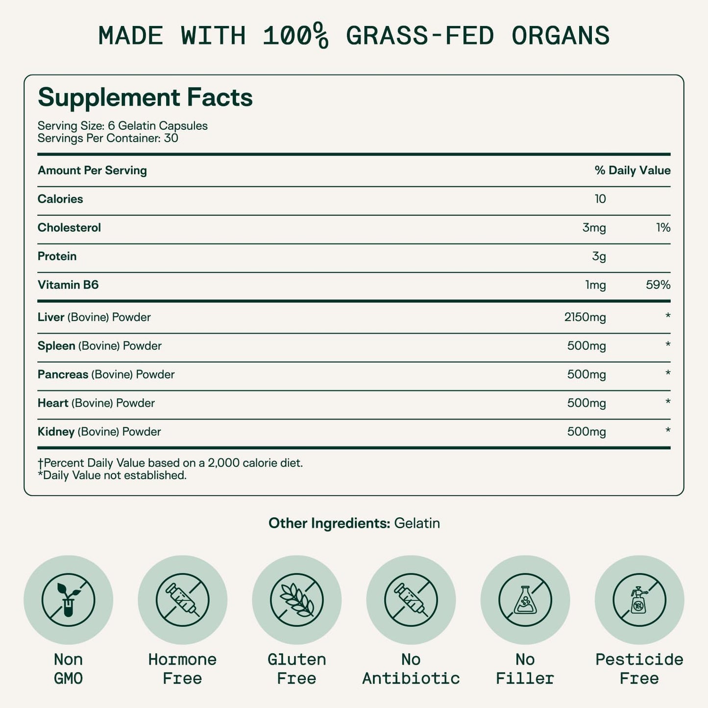 Adapt Naturals Beef Organ Supplement, Bioavailable Grass Fed Organ Capsules | Blend of Beef Liver, Heart, Kidney, Pancreas, Spleen, Supports Liver Cleanse Detox & Repair, Source of CoQ10 - 30 Days Supply