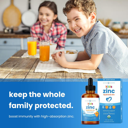 NutraChamps Organic Liquid Zinc Drops for Kids, Ionic Zinc Drops Enhanced with Vitamin C for Children, Sugar-Free 4 oz, Vegan & Non-GMO, Unflavored, 60 Servings, 2 Month Supply