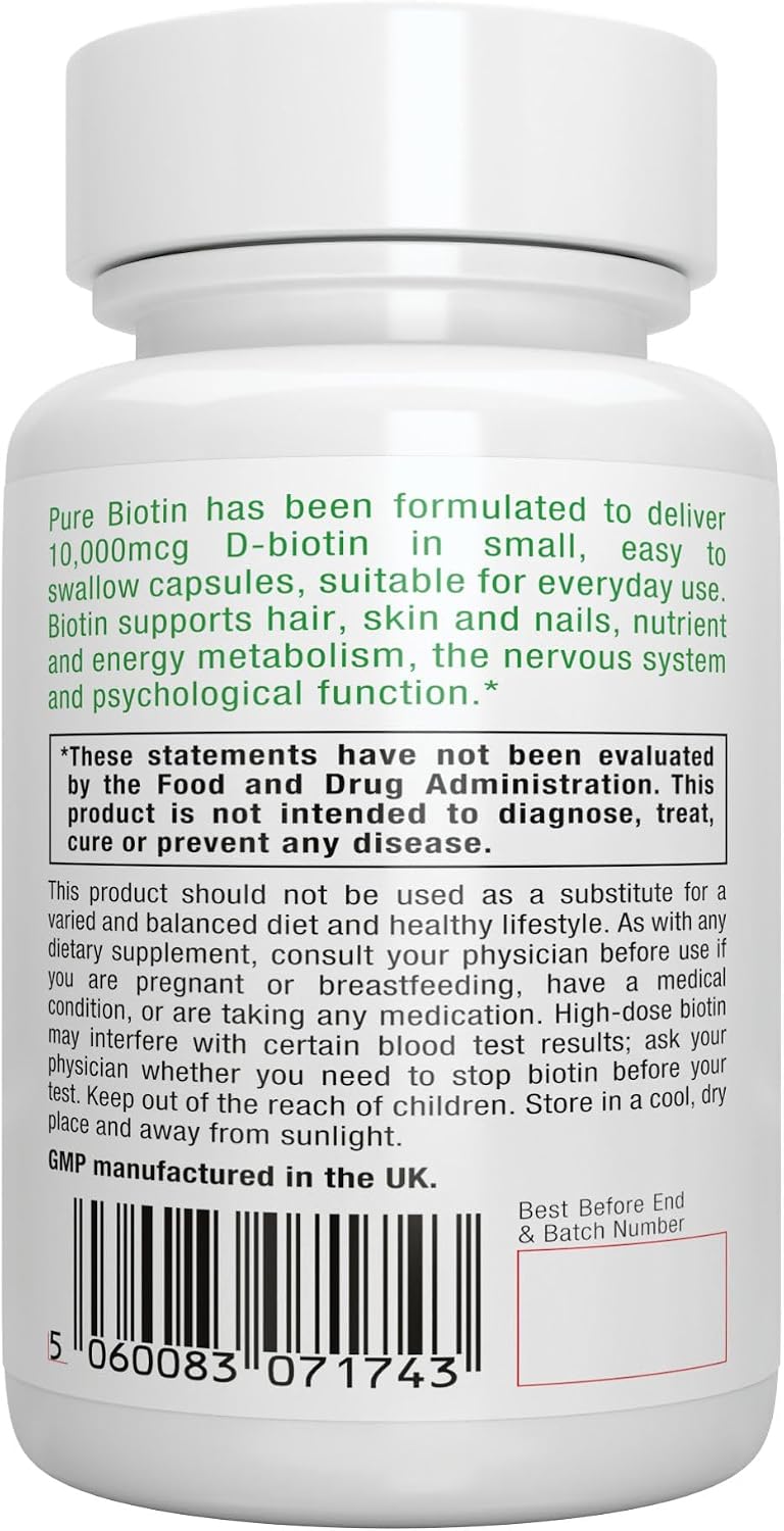 Igennus Clean Biotin 10,000mcg, High Potency Vitamin B7, Lab Verified, Vegan, 1-a-Day, Small Easy to Swallow Capsules, No After Taste or Smell, Hypoallergenic