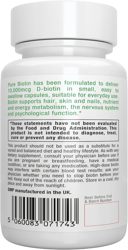 Igennus Clean Biotin 10,000mcg, High Potency Vitamin B7, Lab Verified, Vegan, 1-a-Day, Small Easy to Swallow Capsules, No After Taste or Smell, Hypoallergenic