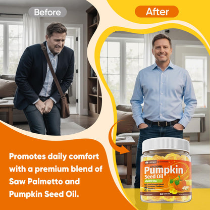 Pumpkin Seed Oil Gummies 4400mg with Saw Palmetto, GLP-1 Friendly, Cranberry, Lycopene, Vitamin E, Zinc, Cold Pressed, Pure Virgin Pumpkin Seed Oil with Essential Fatty Acid for Women & Men, 60 Count