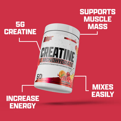 Nutrex Research Flavored Creatine Powder, Fruit Punch | 5g Creatine, Mixes Easily | Supports Energy, Muscle Growth, Energy and Performance | 60 Servings (60 Servings, Fruit Punch)