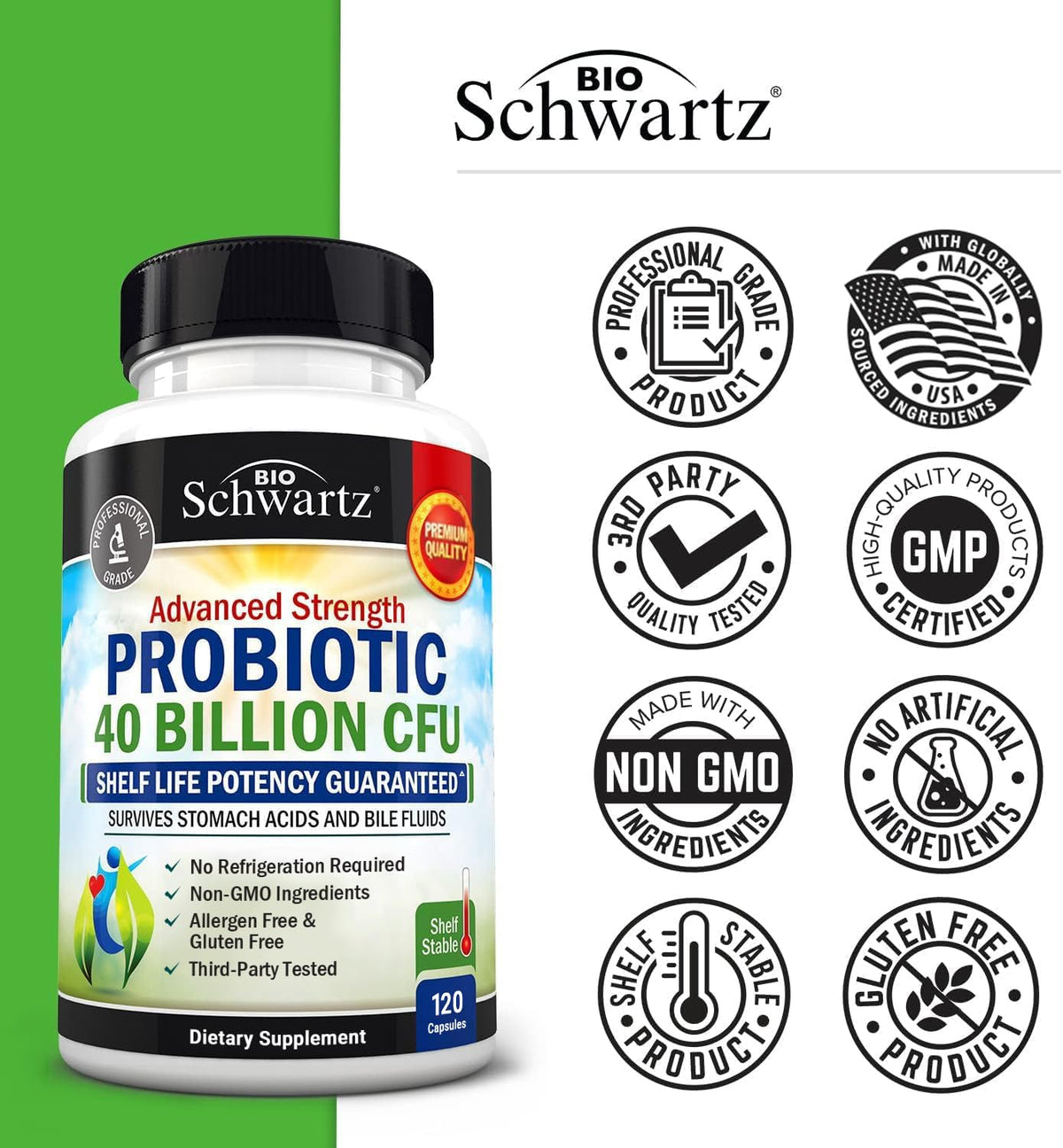 Probiotic 40 Billion CFU with Organic Prebiotics for Gut Health, 60 Count