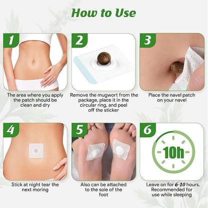 Mugwort Belly Patch,30Pcs Natural Wormwood Essence Pills and 30Pcs Belly Sticker, Moxa Hot