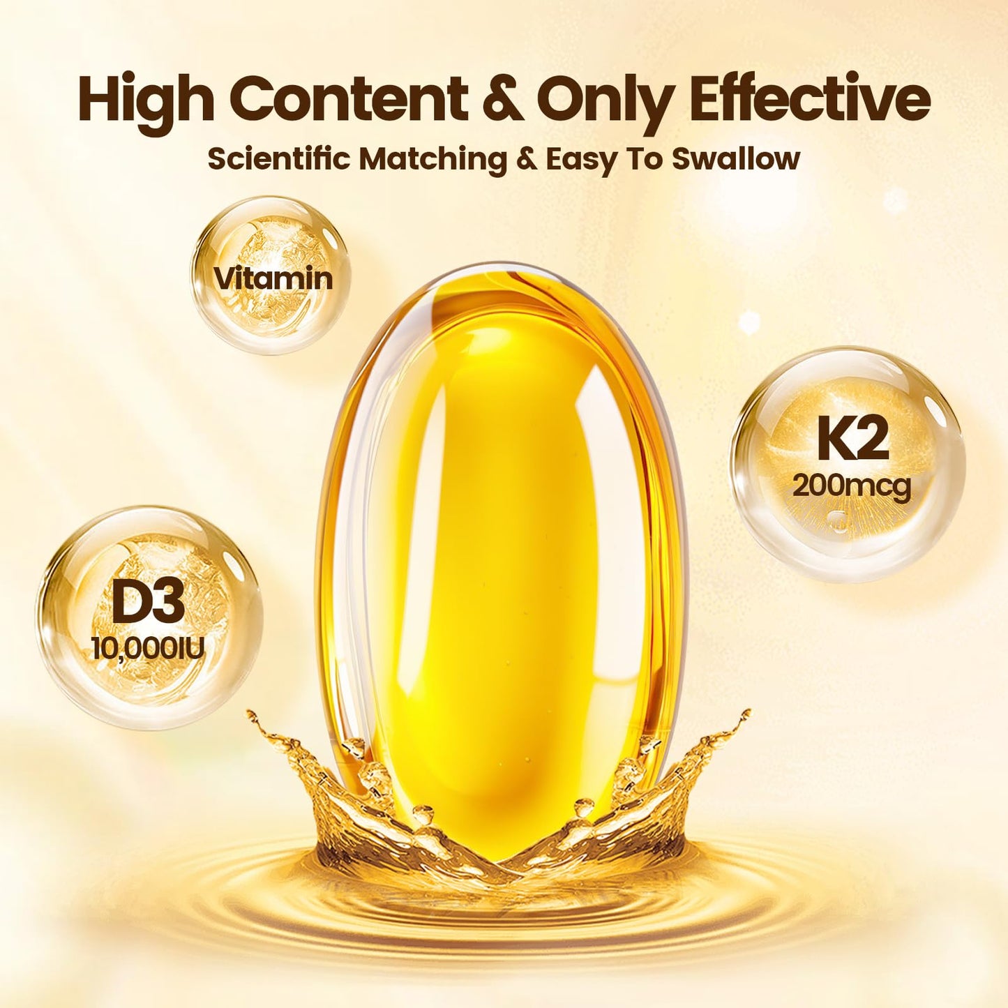 VivoNu Vitamin D3 K2 10000 IU with MK7-300 Virgin Coconut Oil Softgels, 2 in 1 Vitamins D & K Complex | Vitamina D3 con K2 (300 Softgels /1 Bag)