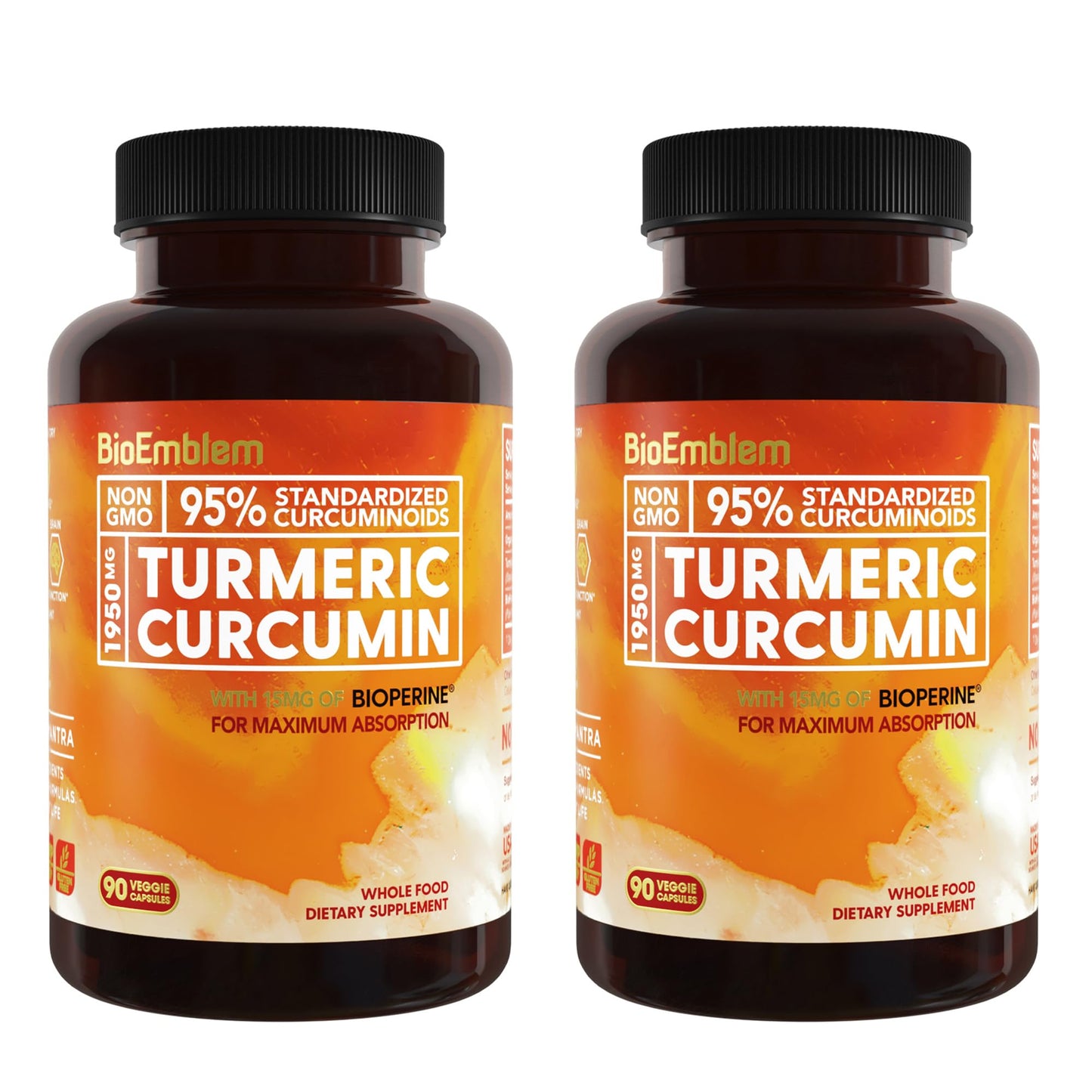 BioEmblem Turmeric Curcumin Supplement with BioPerine | Joint Support & Heart Health | with Organic Turmeric Powder & 95% Curcuminoids Extract | California Made, Non-GMO, 30-Day Supply