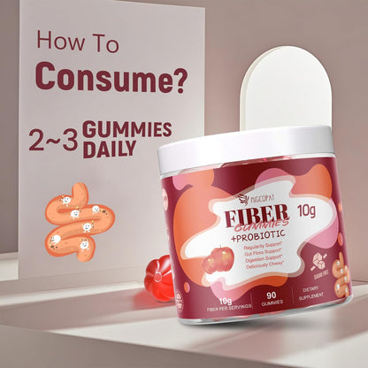 Migcopat Fiber Gummies with Probiotics,10G Fiber per Serving No Sugar Added Apple Flavor, with 10 Billion CFU Probiotics Blend, Apple Cider Vinegar, Vitamin C, Inulin, Bloating Support 90 Count
