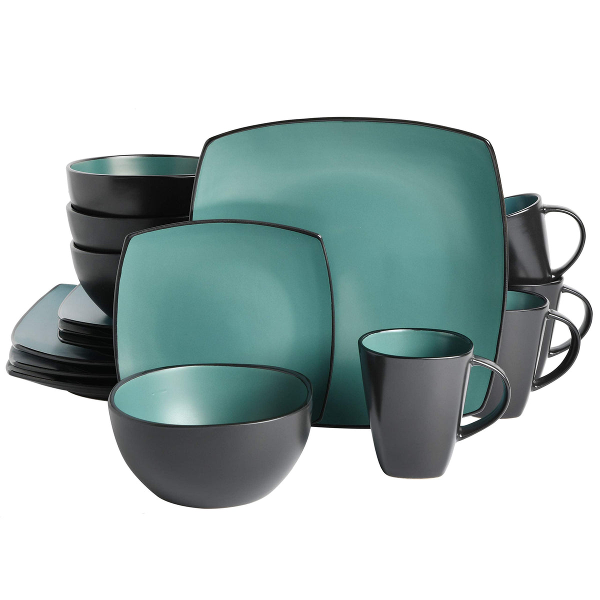 Gibson Soho Lounge Square Reactive Glaze Stoneware Dinnerware Set, Service for 4 
