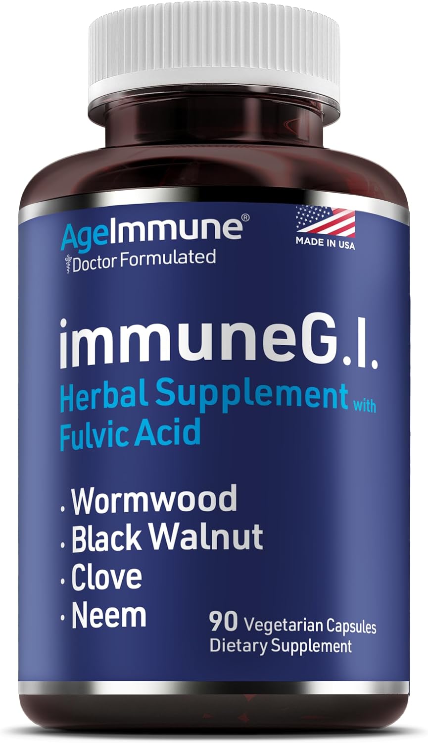 ImmuneG.I. Wormwood Black Walnut Hull Clove Neem Fulvic Acid | Intestinal Cleanse Formula | Doctor Formulated to Support Gut Health & Detox - No Stearates, No Dioxides – 90 Capsules