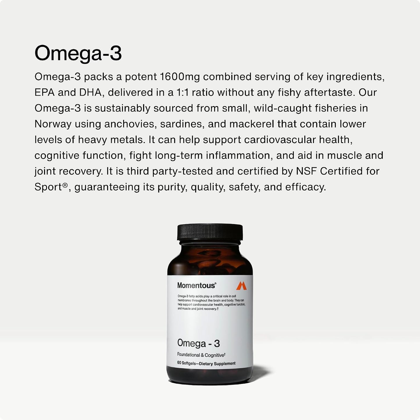 Momentous Creatine Monohydrate Powder & Omega-3 Fish Oil 1,600 mg - Daily Omega-3 Supplement for EPA & DHA -Supports Strength, Lean Muscle, Recovery, & Joint Health - NSF Certified for Sport