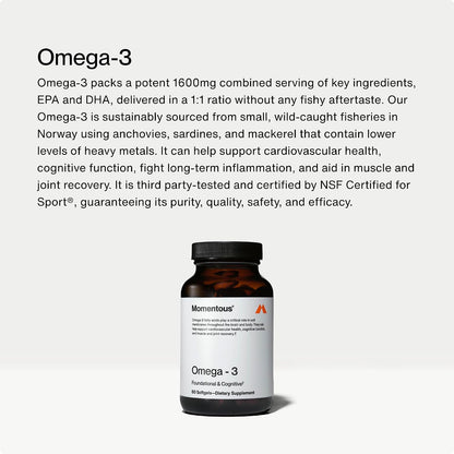 Momentous Creatine Monohydrate Powder & Omega-3 Fish Oil 1,600 mg - Daily Omega-3 Supplement for EPA & DHA -Supports Strength, Lean Muscle, Recovery, & Joint Health - NSF Certified for Sport