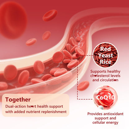 Red Yeast Rice Gummies 1200mg with CoQ10 100mg, Red Yeast Rice Supplement | Supports Cellular Energy Production and Natural Antioxidant Defense, Vegan, Gluten-Free, Strawberry Flavor, 60 Count