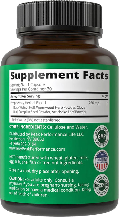 Wormwood Black Walnut Clove Cleanse for Humans. Elimination Detox + Intestinal Support Capsules Supplement for Adults and Kids. Pills with Artichoke and Pumpkin Seed for Additional Benefits
