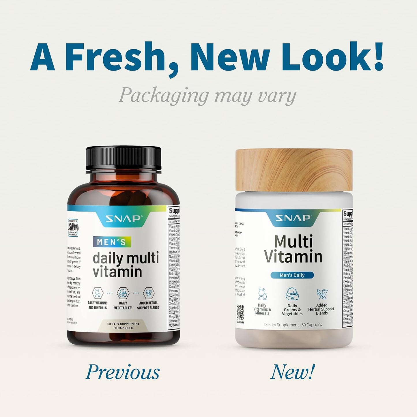 Snap Supplements Men's Daily Multivitamins, 60 Capsules, 30-Day Supply | Daily Vitamins & Minerals for Men - Vitamin D, B12, Zinc, Herbs & Vitamin C for Energy & Immune Support, Multivitamin for Men