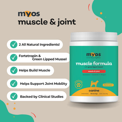 MYOS Muscle & Joint Dog Supplement with Fortetropin and Green Lipped Mussel - Dog Hip and Joint Supplement for Strength and Mobility - Glucosamine and Omega 3 for Dogs - 198g