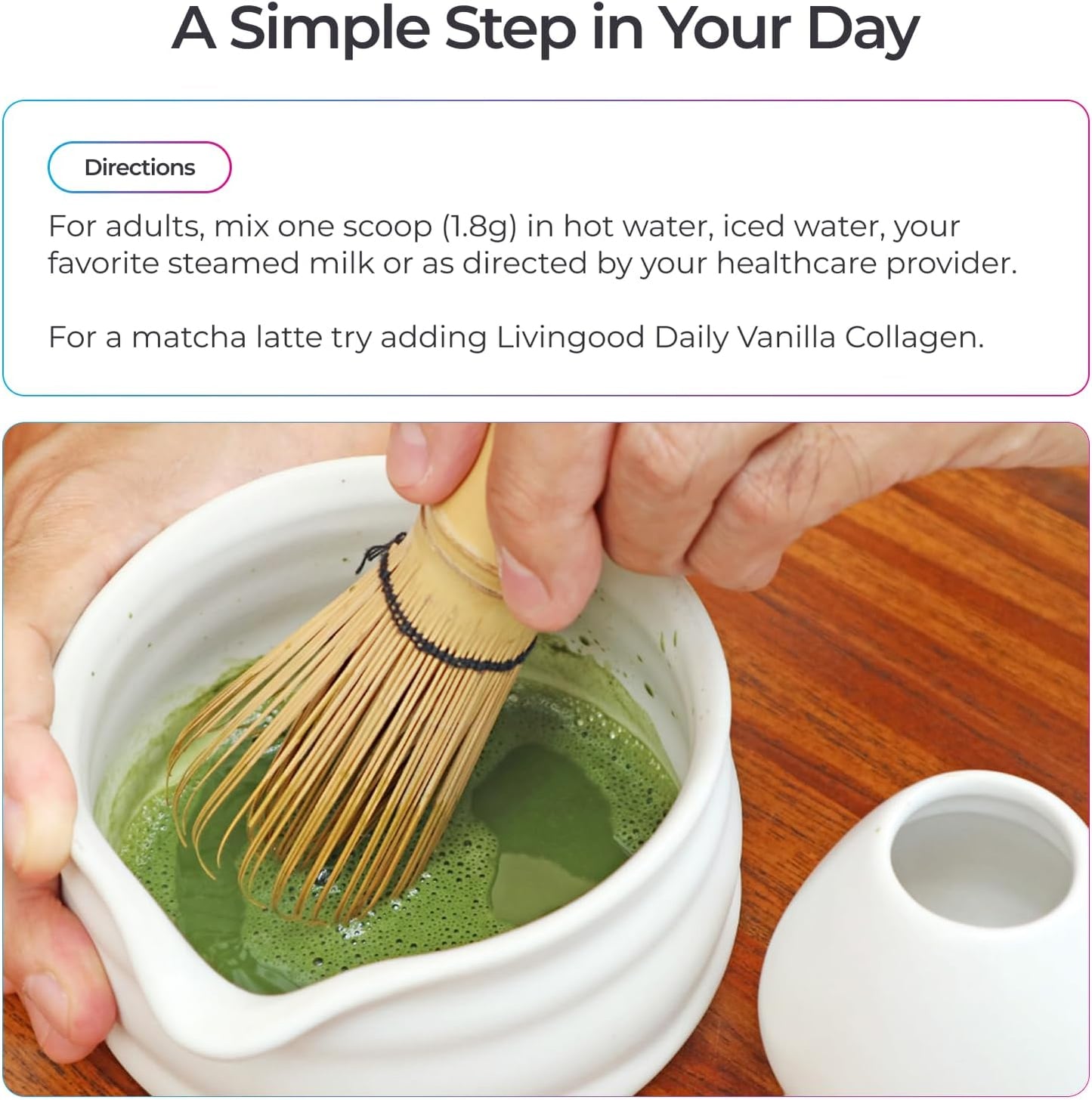 Livingood Daily Matcha + Moringa Powder, 30 Servings - 2in1 Matcha Powder and Moringa Supplement for Radiant Skin - Instant Green Tea with L Theanine - Vegan, Gluten Free, Non GMO - Made in USA