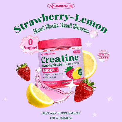 Creatine for Women, Creatine Monohydrate Gummies with Collagen, Vitamin D3 & Calcium for Muscle Support & Energy, Flavored Sugar Free Creatine Gummies Post & Pre Workout Supplements for Women, 120 Ct